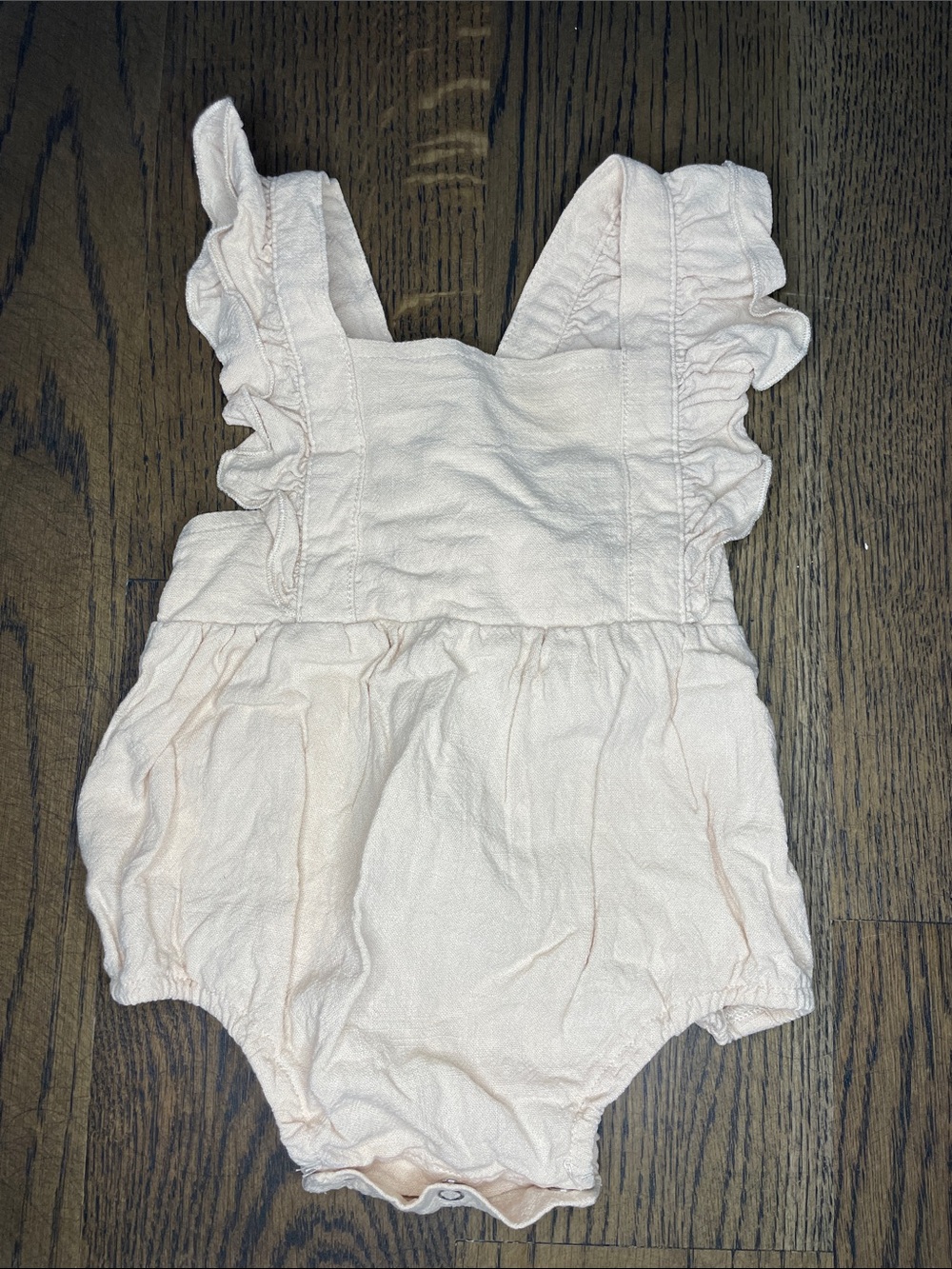 Beige Ruffled Infant Romper with Snap Closures